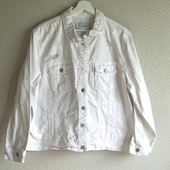 NWOT Old Navy Distressed White Jean Jacket - Picture 1 of 4